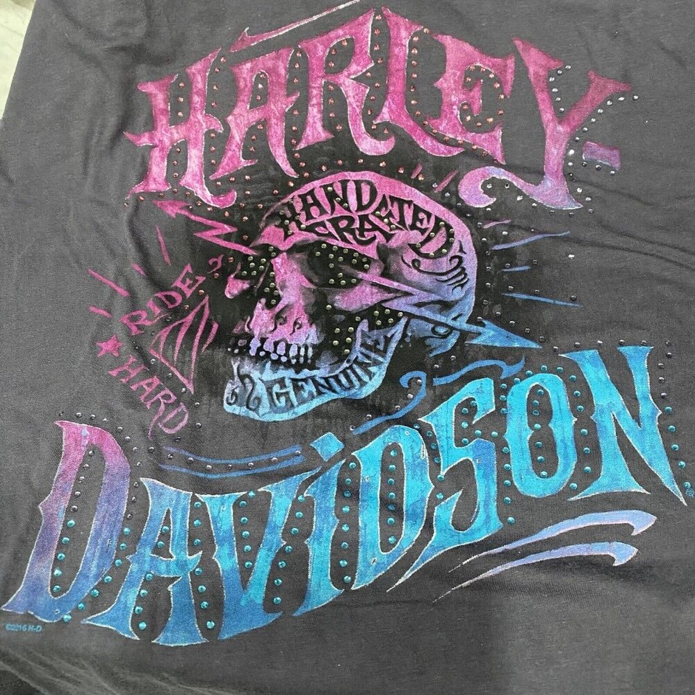 Harley Davidson Orlando Women's T-Shirt Size L Short Sleeve V-Neck Rhinestone - Picture 3 of 9